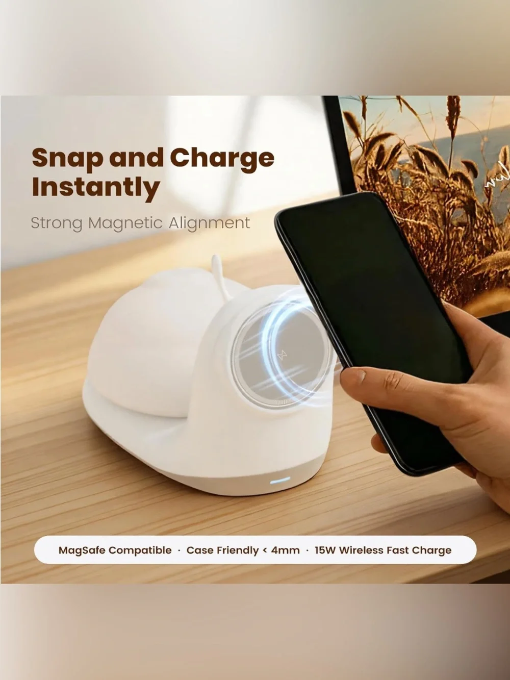 Snail-Shaped Wireless Charging Stand with Night Light